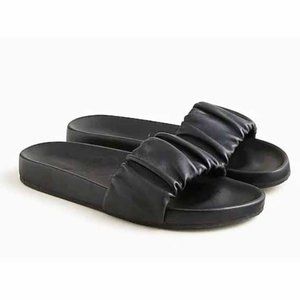 NIB J Crew Black Leather Slides Beautiful Sandals